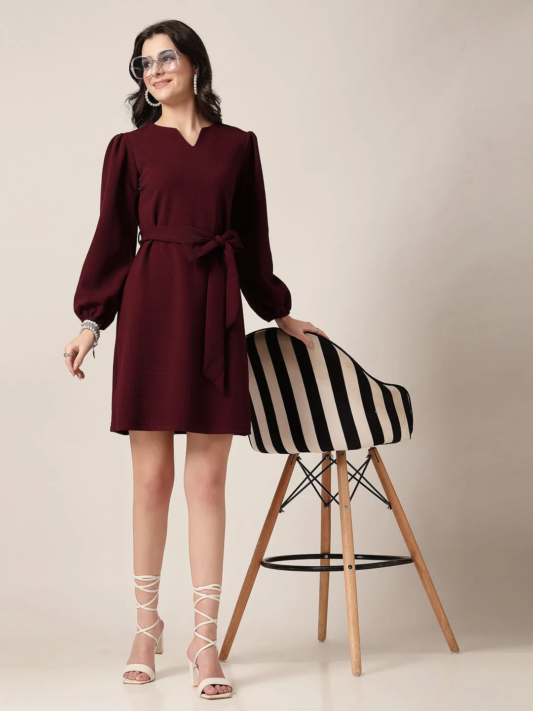 Style Quotient Women Maroon Knit Dress