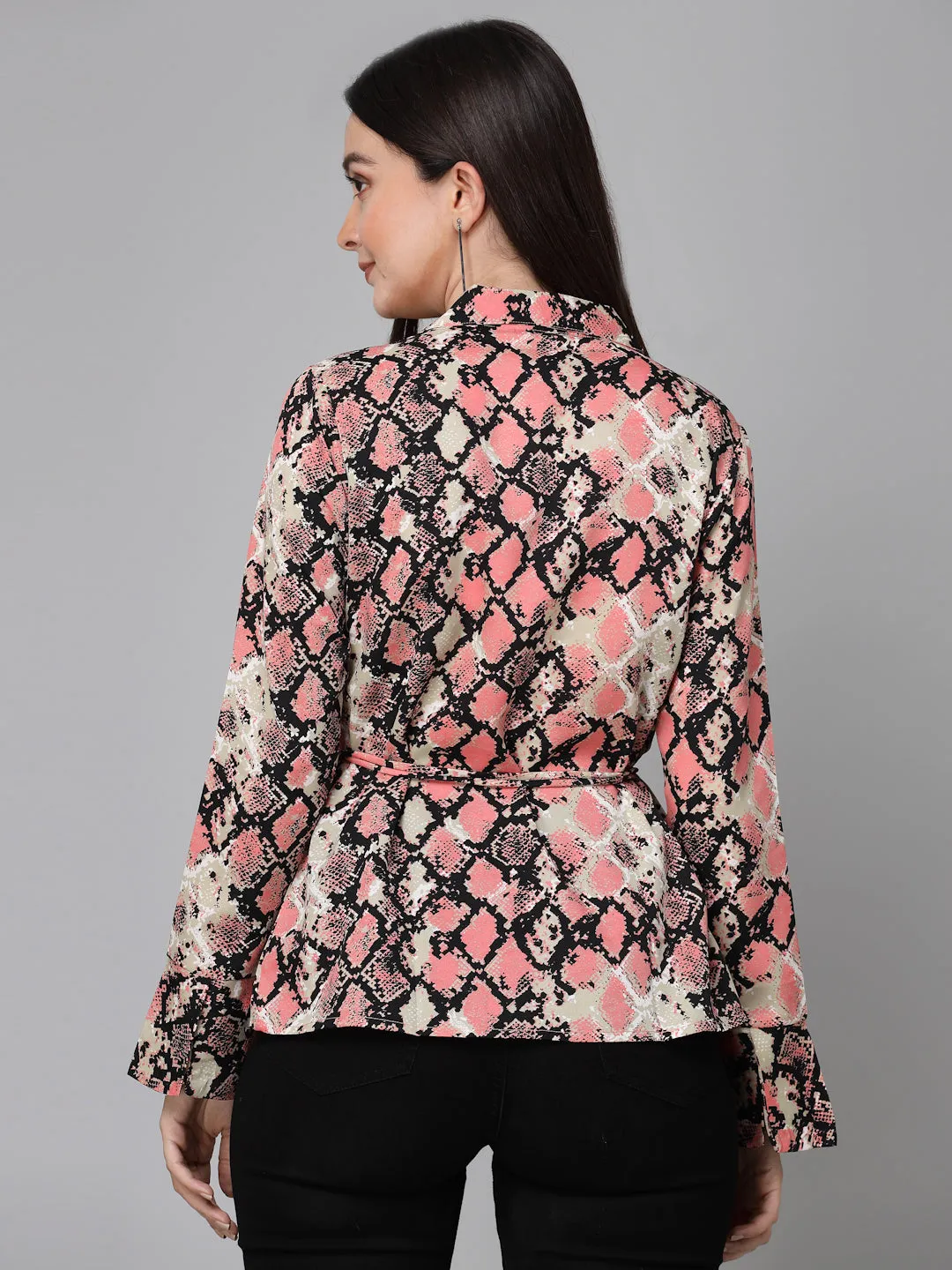 Style Quotient Women Pink And Black Animal Printed Polyester Smart Casual Top