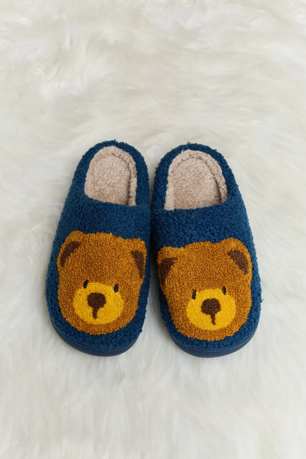 Teddy Bear Print Plush Slide Slippers