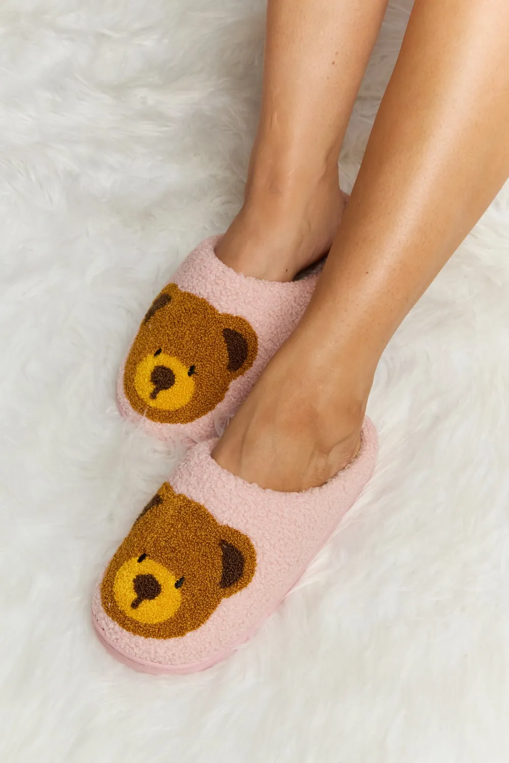 Teddy Bear Print Plush Slide Slippers