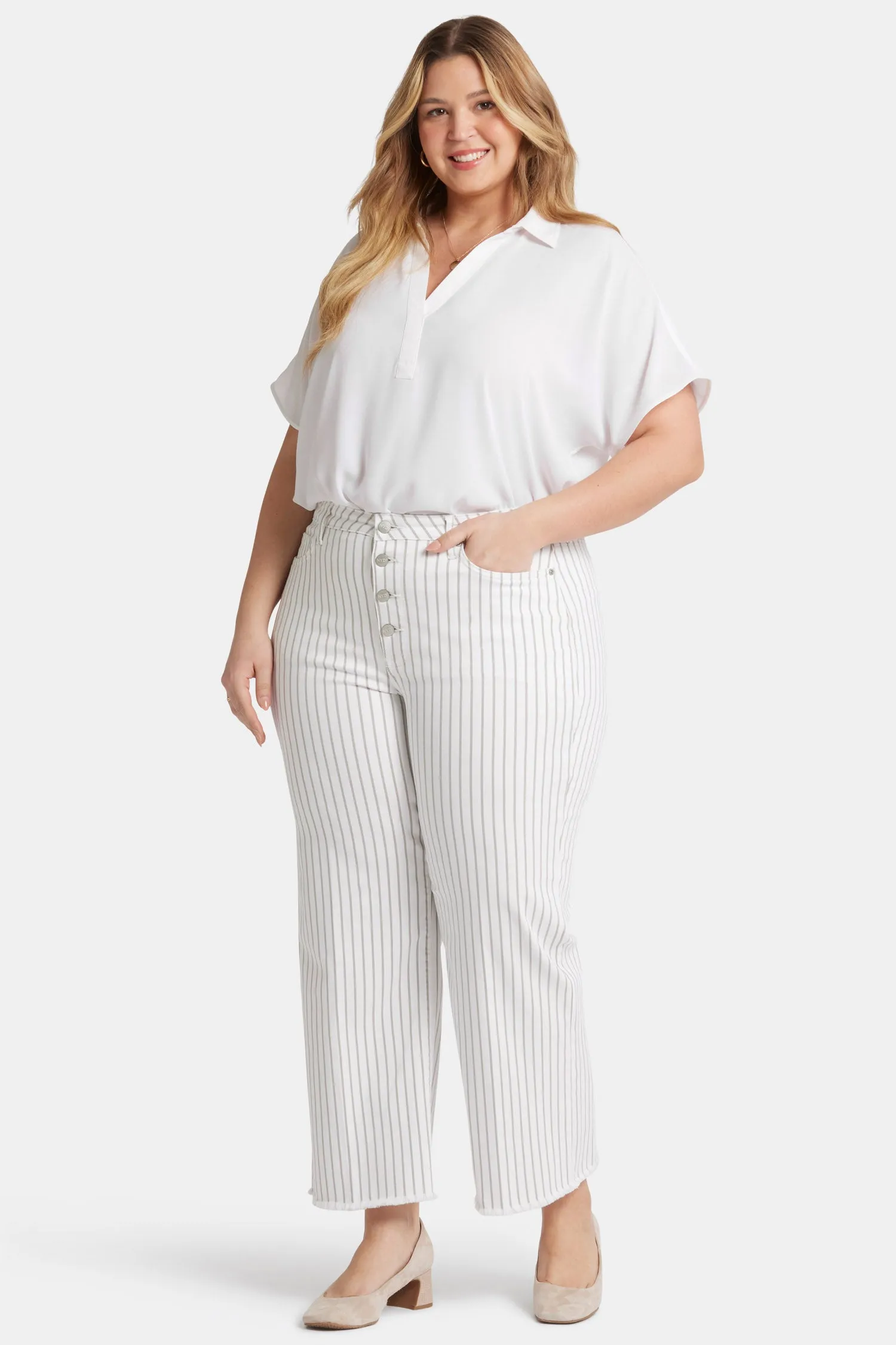 Teresa Wide Leg Ankle Jeans In Plus Size - Beach Cruise Stripe