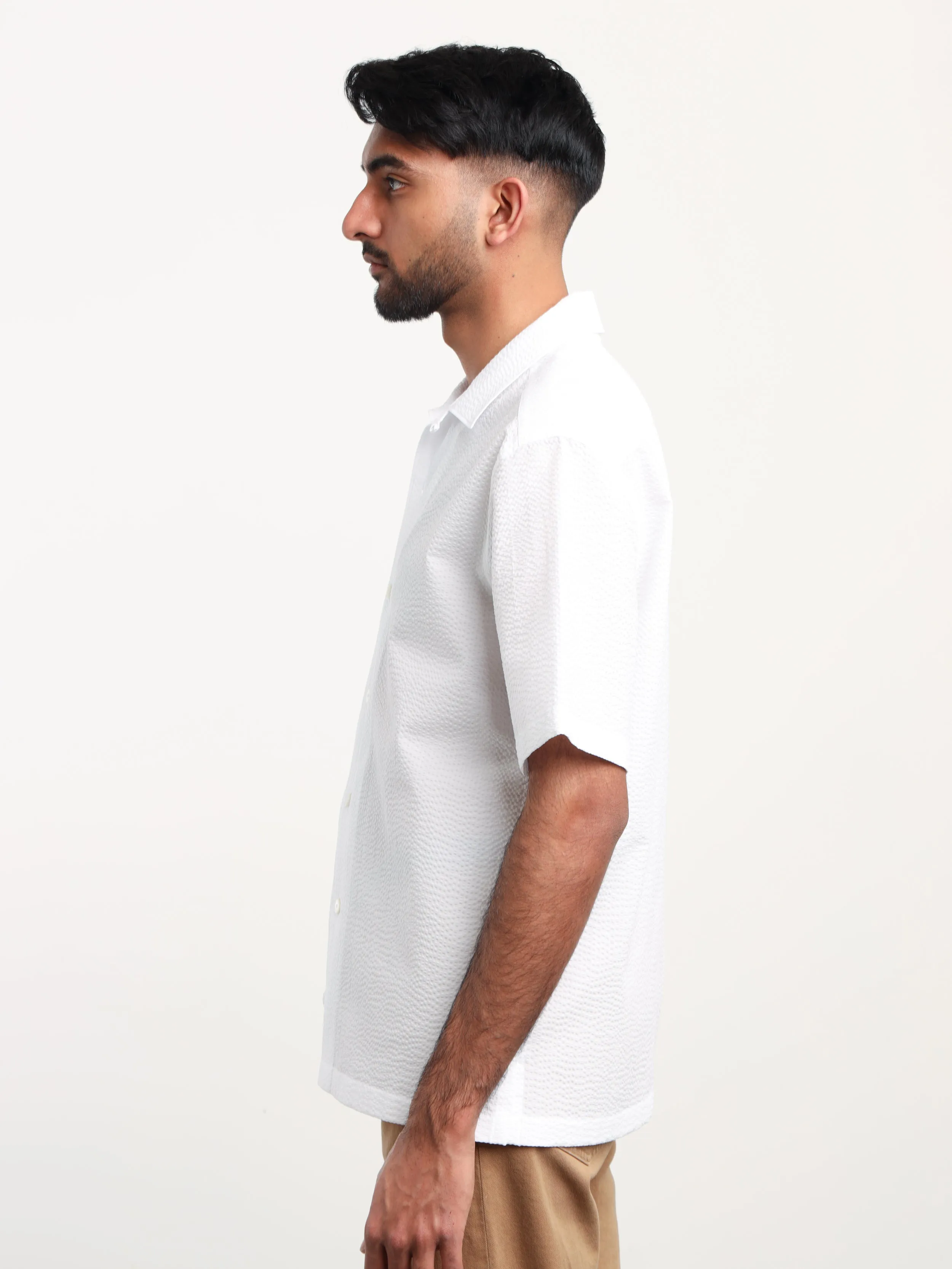 White Textured Short Sleeve Shirt