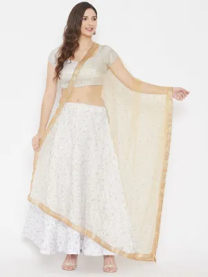 Women Beige Embellished Net Dupatta