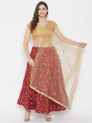 Women Beige Embroidered Net Dupatta With Sequinned