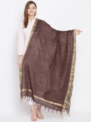 Women Coffee Solid Cotton Tussar Dupatta