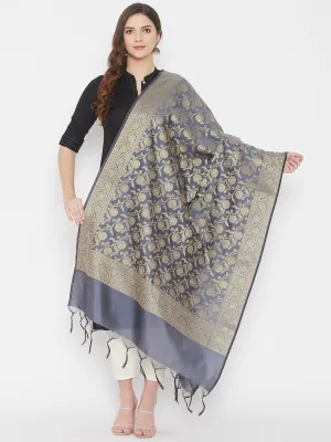 Women Grey Banarsi Silk Dupatta