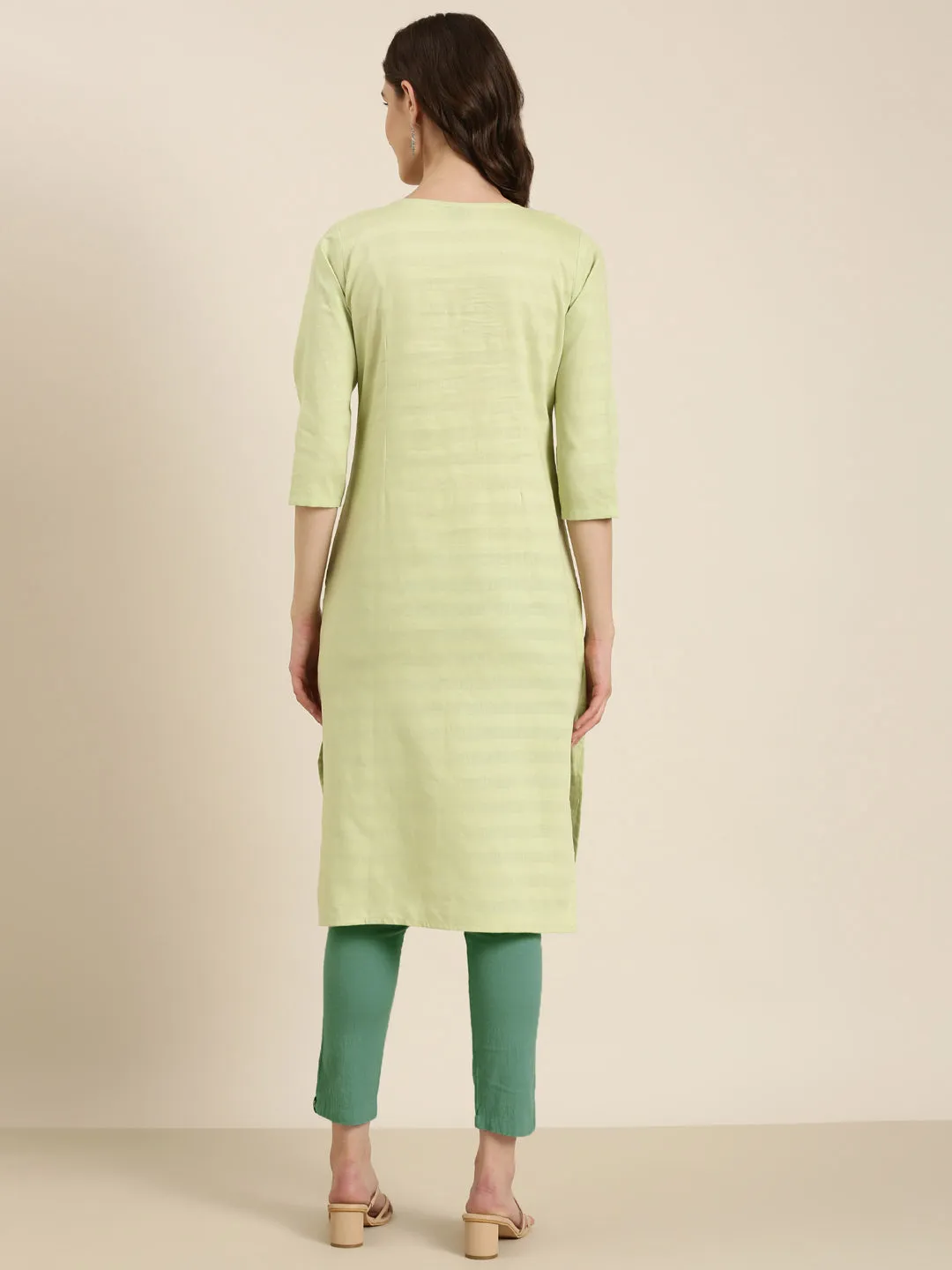 Women Lime Green Solid Straight Kurta