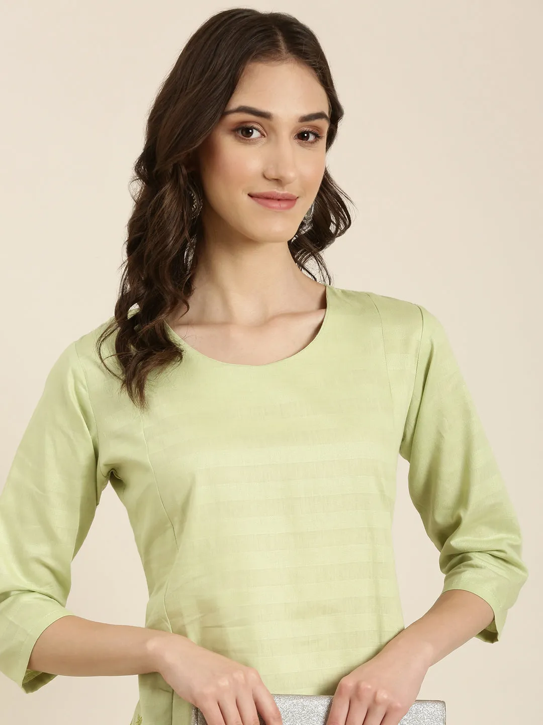 Women Lime Green Solid Straight Kurta