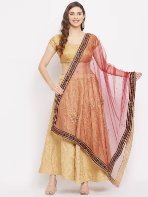 Women Maroon Embellished Dupatta With Beads And Stones