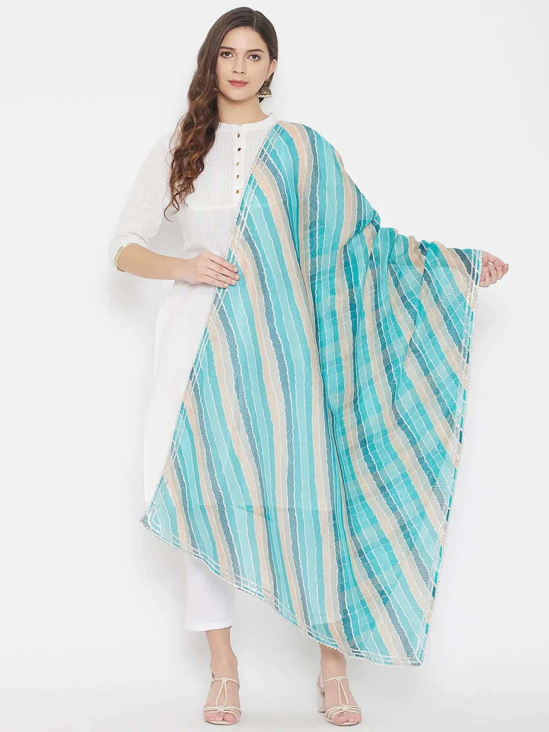 Women Multicoloured Leheriya Tie-Dye Kota Doria Cotton Dupatta 2