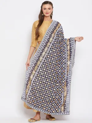 Women Navy Blue Georgette Heavy Embroidered Dupatta