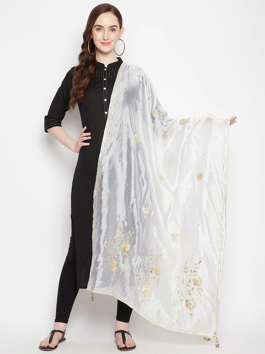 Women Off-White Gotta Patti Silk Blend Dupatta