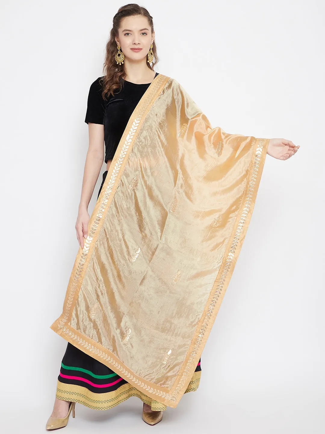 Women Peach Gotta Patti Silk Dupatta