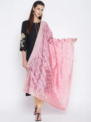 Women Pink Gotta Patti Silk Dupatta