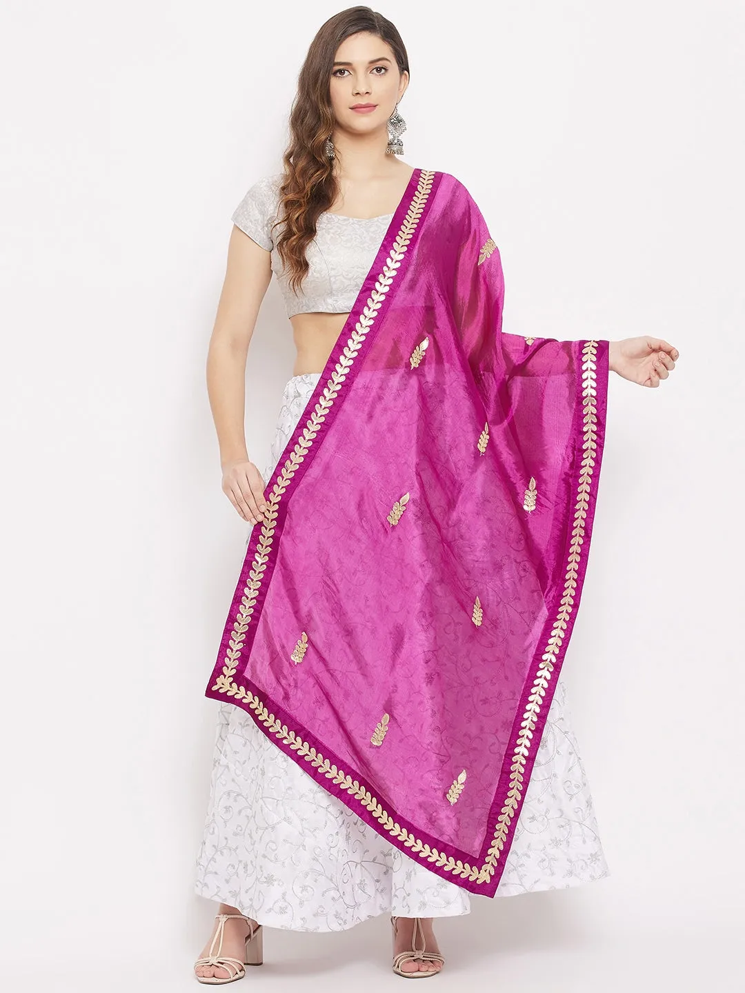 Women Purple Gotta Patti Silk Dupatta