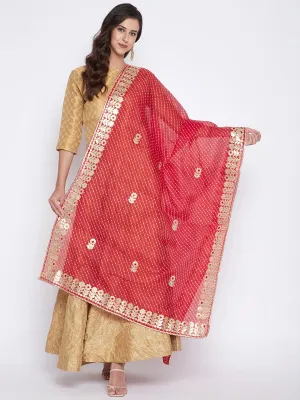 Women Red Bandhej Dyed Dupatta