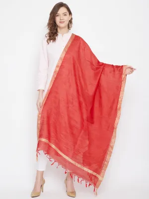 Women Red Solid Cotton Tussar Dupatta