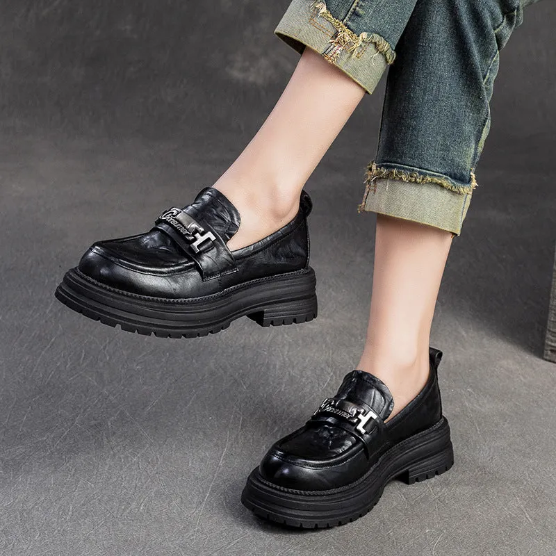 Women Retro Minimalist Leather Thick Soled Casual Loafers