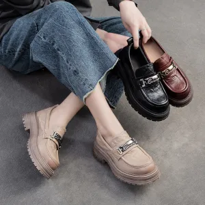 Women Retro Minimalist Leather Thick Soled Casual Loafers