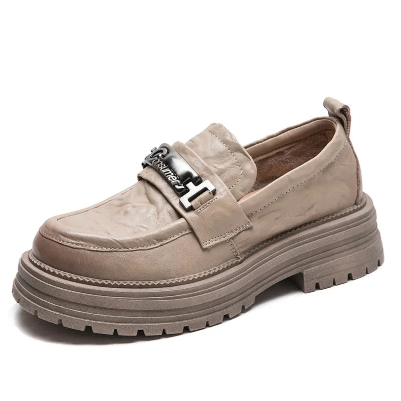 Women Retro Minimalist Leather Thick Soled Casual Loafers