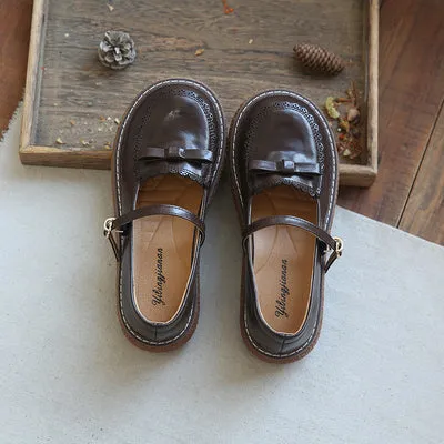 Women Retro Round Head Buckled Casual Loafers