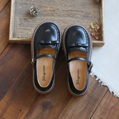 Women Retro Round Head Buckled Casual Loafers