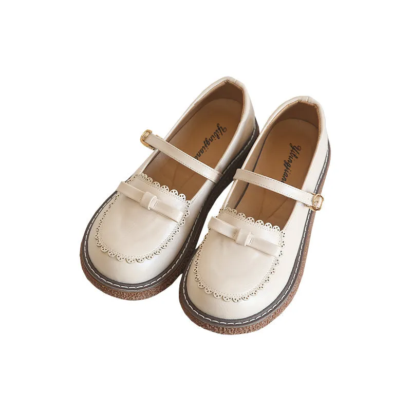 Women Retro Round Head Buckled Casual Loafers