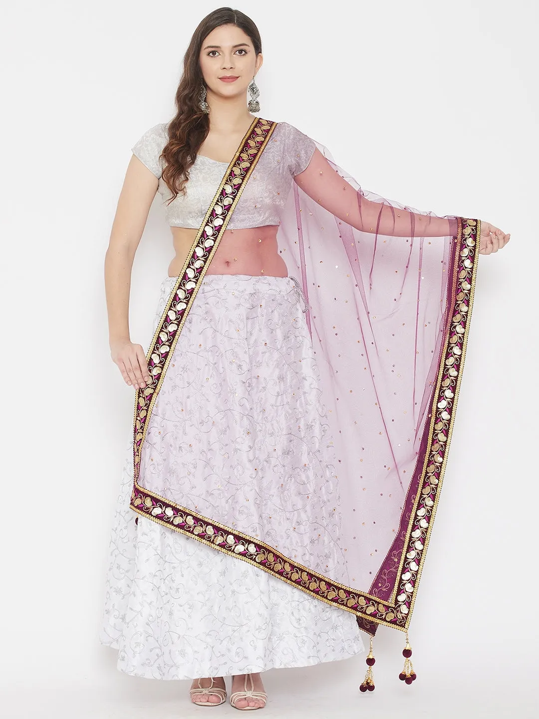 Women Wine Gotta Patti Net Dupatta