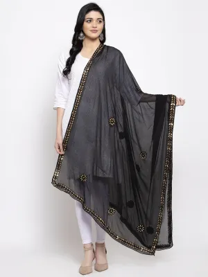 Women'S Black Gotta Patti Chiffon Dupatta