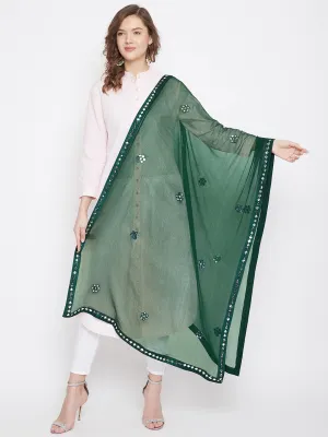 Women'S Bottle Green Gotta Patti Chiffon Dupatta