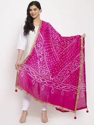 Women'S Magenta Bandhani Gotta Patti Silk Dupatta