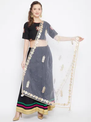 Women'S White Gotta Patti Net Dupatta