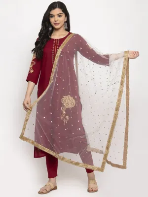 Women'S White Heavy Gotta Patti Net Dupatta