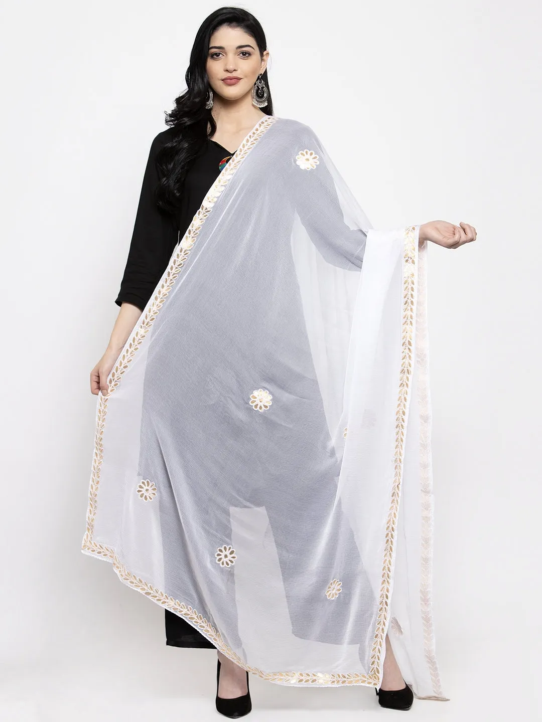 Women'S Whte Gotta Patti Chiffon Dupatta