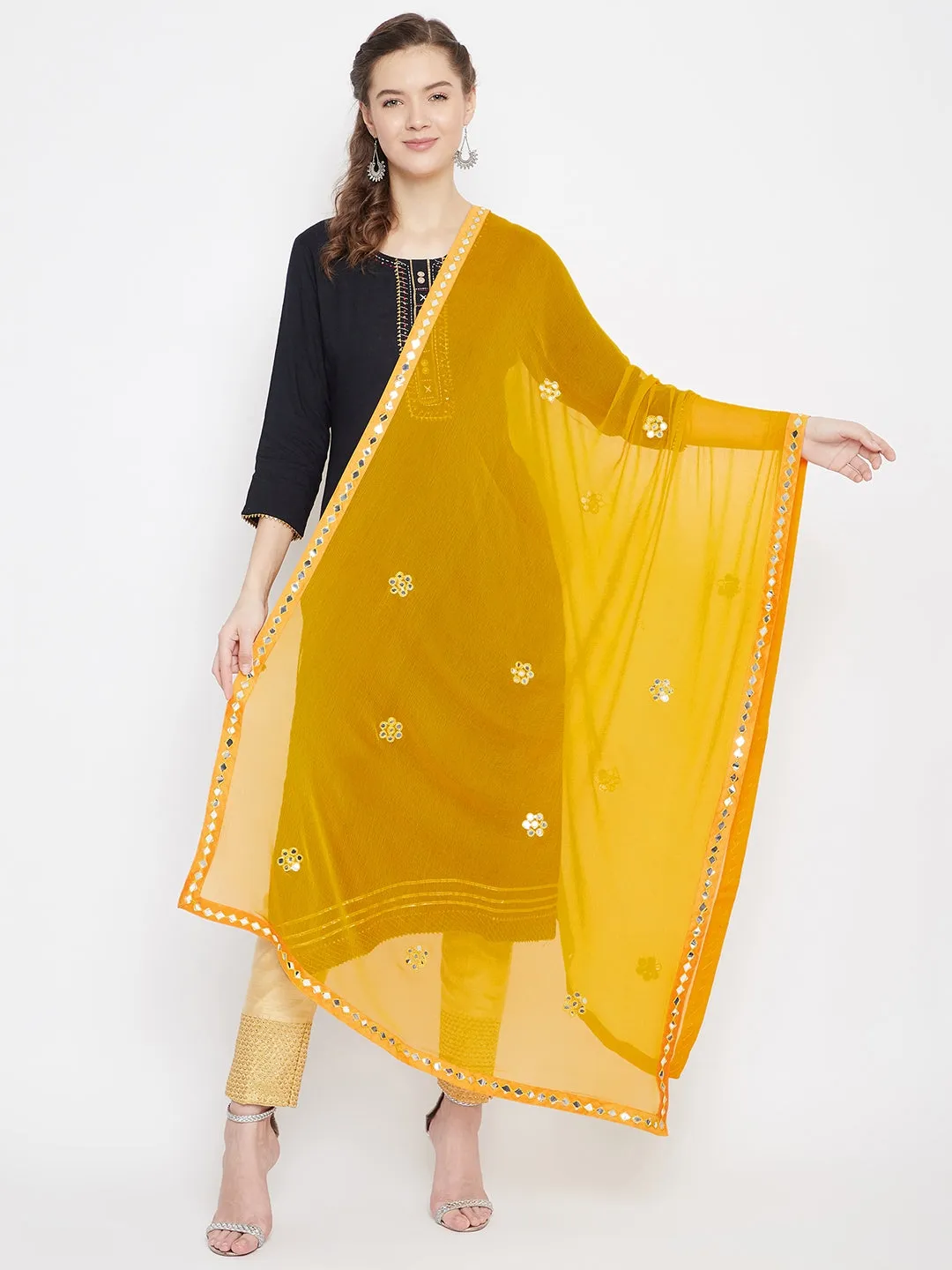 Women'S Yellow Gotta Patti Chiffon Dupatta